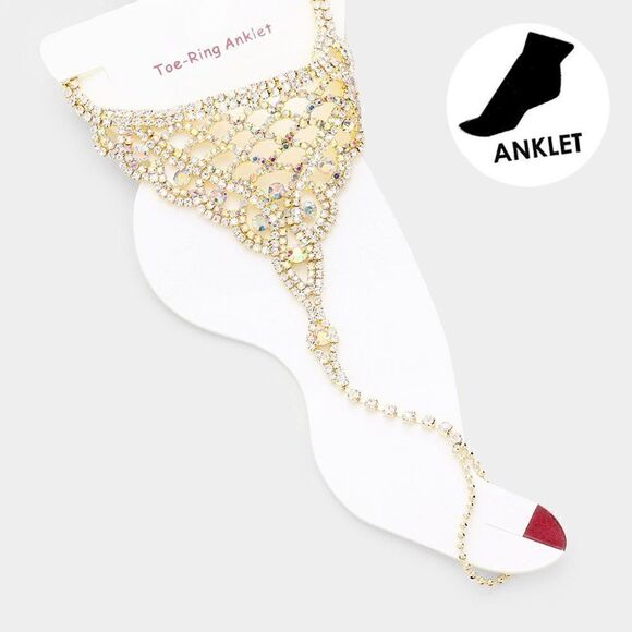Anklet Round Abalone Rhinestone Gold Net Toe Ring - Picture 1 of 6